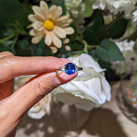 2.24 Ct. Blue Sapphire and Natural Diamond Three Stone Ring, 18K White Gold Life Style