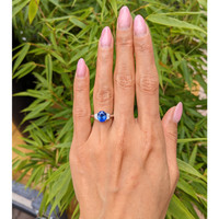 2.24 Ct. Blue Sapphire and Natural Diamond Three Stone Ring, 18K White Gold Life Style