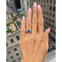 2.24 Ct. Blue Sapphire and Natural Diamond Three Stone Ring, 18K White Gold Life Style