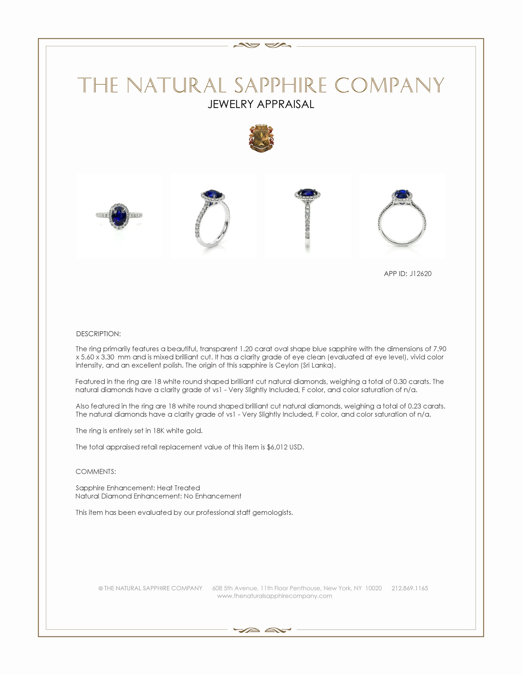 1.20 Ct. Blue Sapphire and Natural Diamond Pave Ring, 18K White Gold