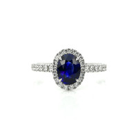 1.20 Ct. Blue Sapphire and Natural Diamond Pave Ring, 18K White Gold Video