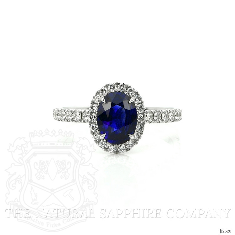 1.20 Ct. Blue Sapphire and Natural Diamond Pave Ring, 18K White Gold
