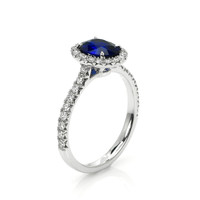 1.20 Ct. Blue Sapphire and Natural Diamond Pave Ring, 18K White Gold Image