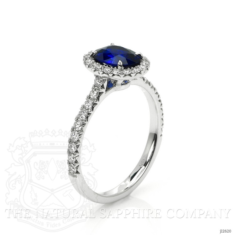 1.20 Ct. Blue Sapphire and Natural Diamond Pave Ring, 18K White Gold