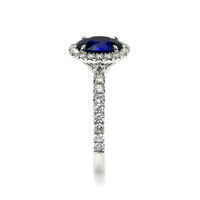 1.20 Ct. Blue Sapphire and Natural Diamond Pave Ring, 18K White Gold Image