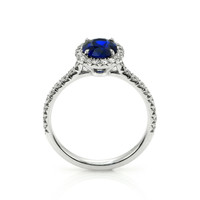 1.20 Ct. Blue Sapphire and Natural Diamond Pave Ring, 18K White Gold Image