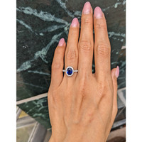 1.20 Ct. Blue Sapphire and Natural Diamond Pave Ring, 18K White Gold Life Style
