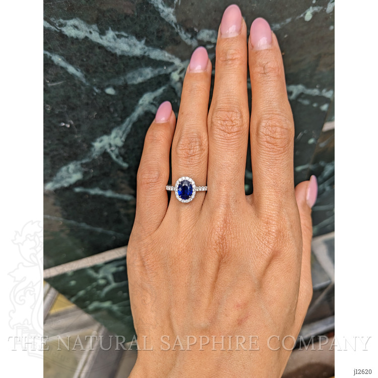 1.20 Ct. Blue Sapphire and Natural Diamond Pave Ring, 18K White Gold