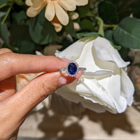 1.20 Ct. Blue Sapphire and Natural Diamond Pave Ring, 18K White Gold Life Style