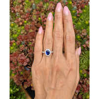 1.20 Ct. Blue Sapphire and Natural Diamond Pave Ring, 18K White Gold Life Style