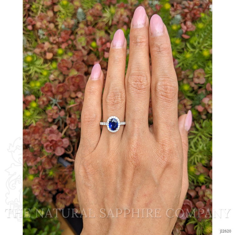 1.20 Ct. Blue Sapphire and Natural Diamond Pave Ring, 18K White Gold