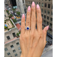 1.20 Ct. Blue Sapphire and Natural Diamond Pave Ring, 18K White Gold Life Style