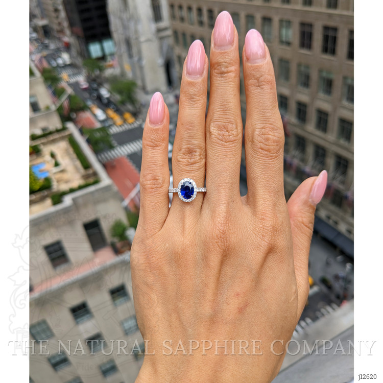 1.20 Ct. Blue Sapphire and Natural Diamond Pave Ring, 18K White Gold