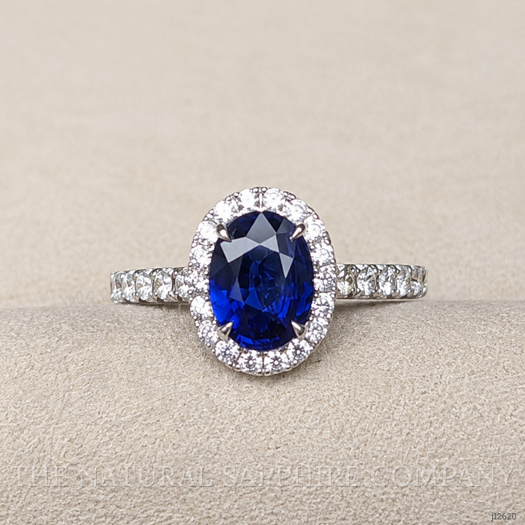 1.20 Ct. Blue Sapphire and Natural Diamond Pave Ring, 18K White Gold