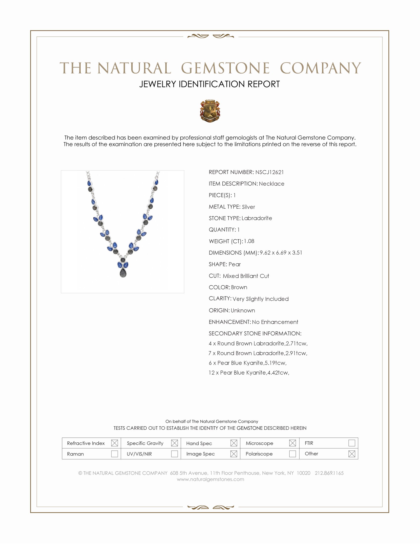 6.70 Ct.Tw. Brown Labradorite and Blue Kyanite Bezel Necklace, Silver