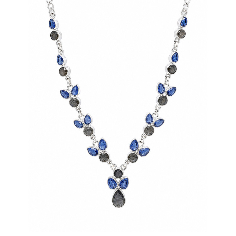 6.70 Ct.Tw. Brown Labradorite and Blue Kyanite Bezel Necklace, Silver