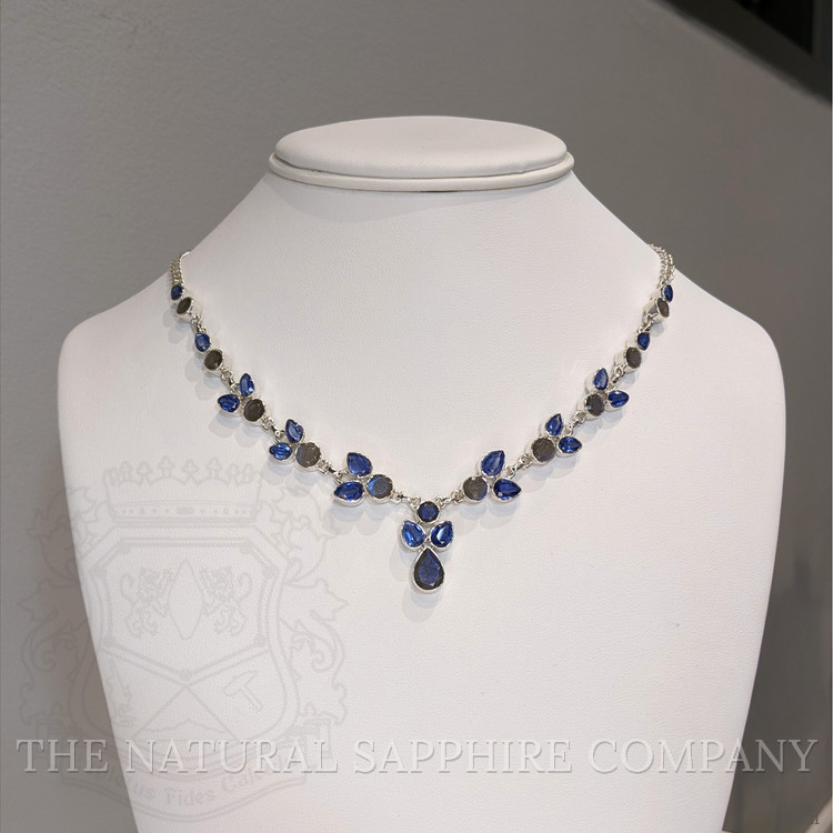 6.70 Ct.Tw. Brown Labradorite and Blue Kyanite Bezel Necklace, Silver