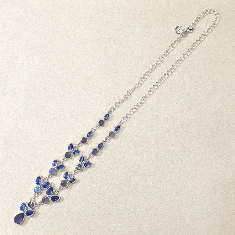 6.70 Ct.Tw. Brown Labradorite and Blue Kyanite Bezel Necklace, Silver