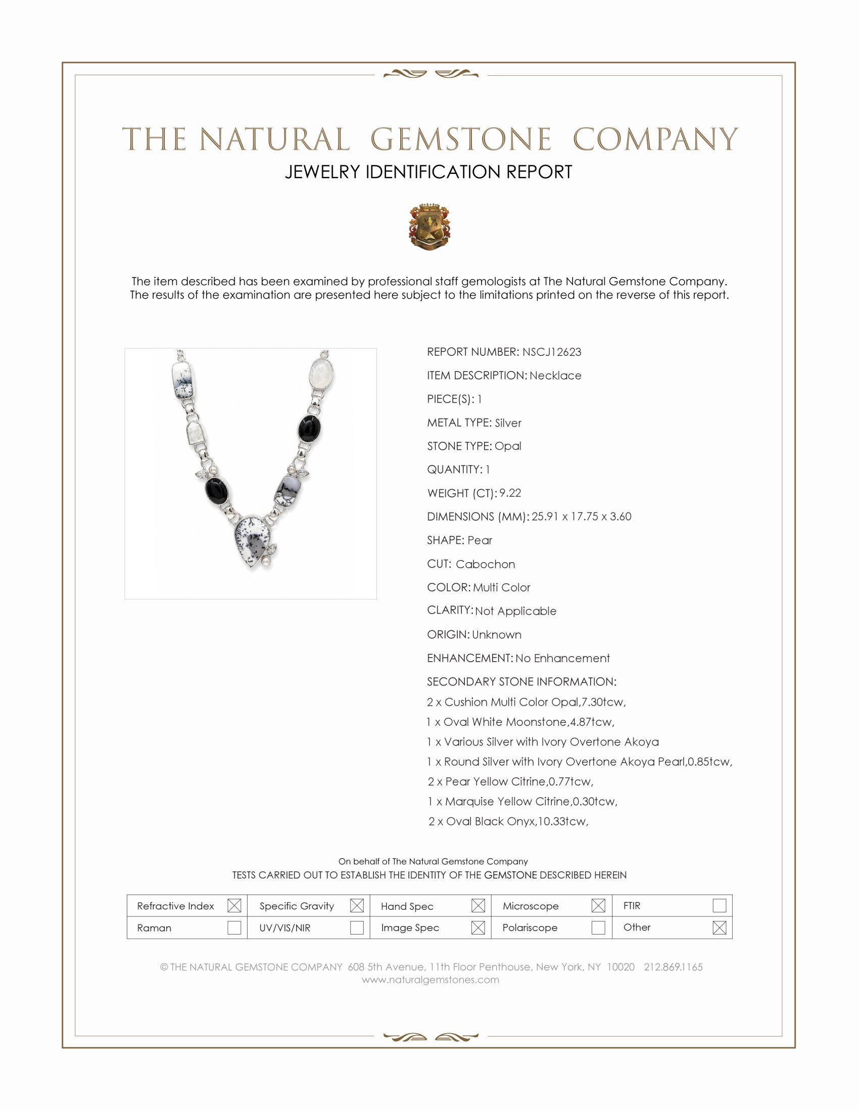 36.60 Ct.Tw. Onyx, Opal, Moonstone, Akoya Pearl and Citrine Bezel Necklace, Silver