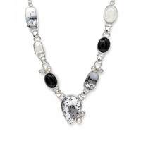36.60 Ct.Tw. Opal, Moonstone, Akoya Pearl, Citrine and Onyx Silver necklace