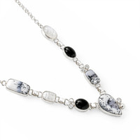 36.60&nbsp;Ct.Tw.Total Carat Weight Onyx, Opal, Moonstone, Akoya Pearl and Citrine Bezel Necklace, Silver Image
