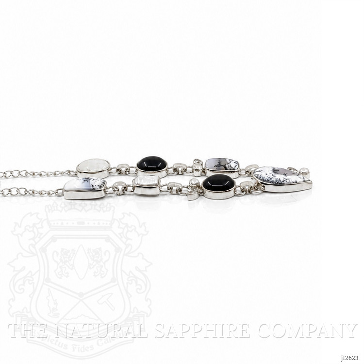 36.60 Ct.Tw. Onyx, Opal, Moonstone, Akoya Pearl and Citrine Bezel Necklace, Silver
