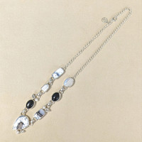 36.60&nbsp;Ct.Tw.Total Carat Weight Onyx, Opal, Moonstone, Akoya Pearl and Citrine Bezel Necklace, Silver Life Style