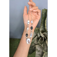 36.60 Ct.Tw.Total Carat Weight Onyx, Opal, Moonstone, Akoya Pearl and Citrine Bezel Necklace, Silver Life Style