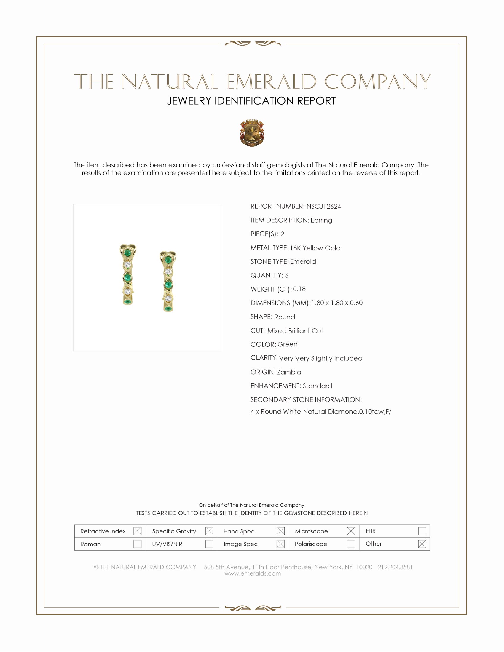 0.18 Ct.Tw. Emerald and Natural Diamond Pave Earrings, 18K Yellow Gold