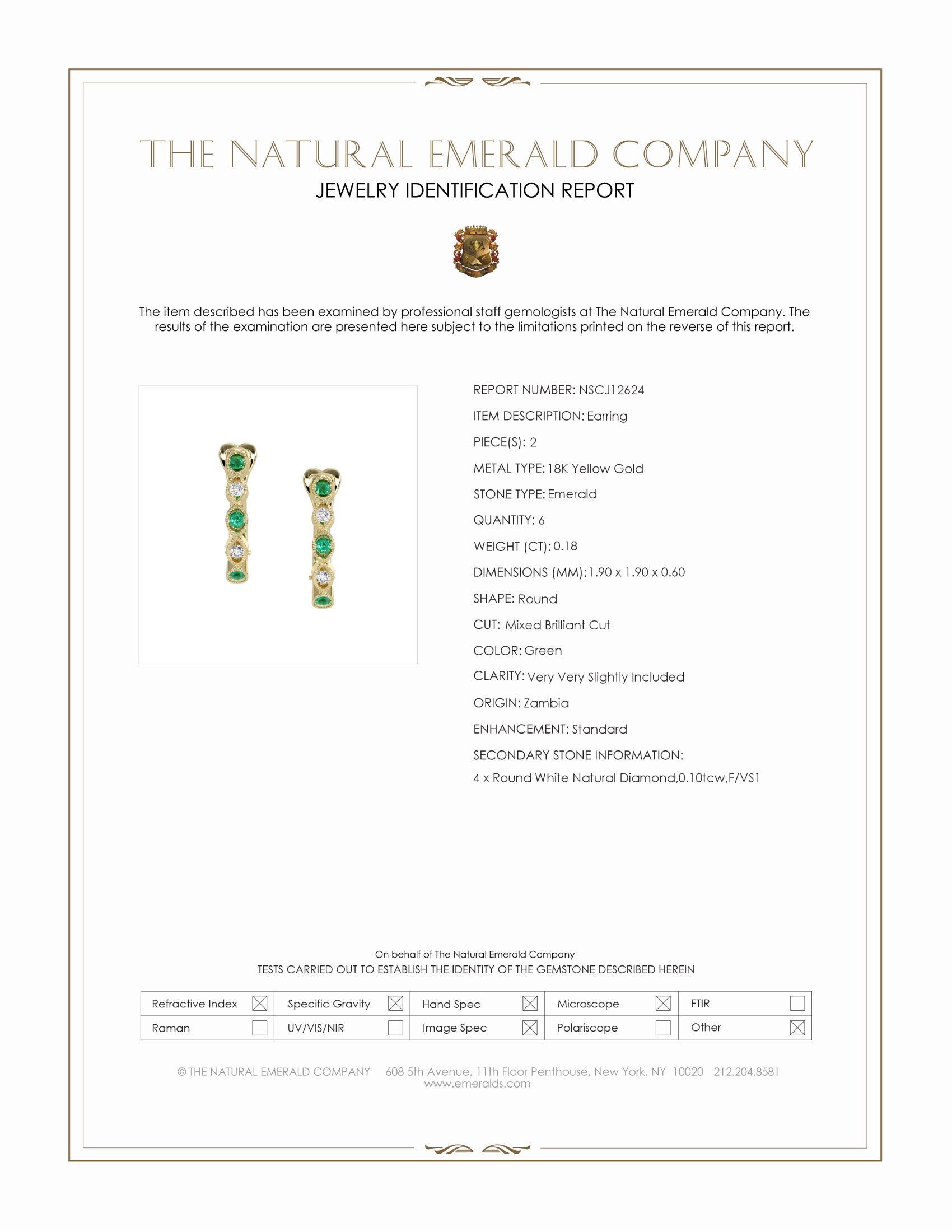0.18 Ct.Tw. Emerald and Natural Diamond Pave Earrings, 18K Yellow Gold