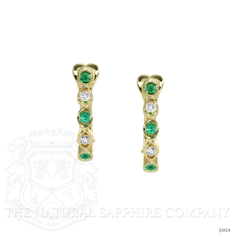 0.18 Ct.Tw. Emerald and Natural Diamond Pave Earrings, 18K Yellow Gold
