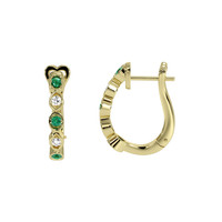 0.18 Ct.Tw.Total Carat Weight Emerald and Natural Diamond Pave Earrings, 18K Yellow Gold Image