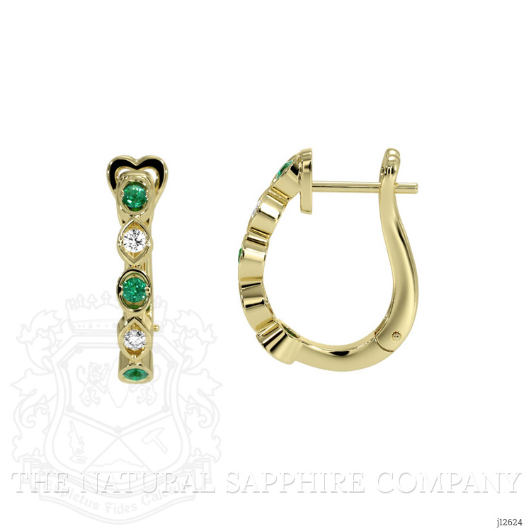 0.18 Ct.Tw. Emerald and Natural Diamond Pave Earrings, 18K Yellow Gold