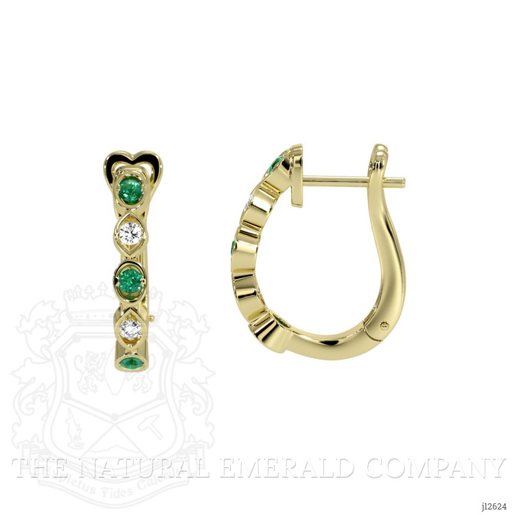 0.18 Ct.Tw. Emerald and Natural Diamond Pave Earrings, 18K Yellow Gold
