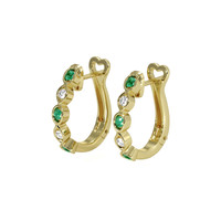 0.18 Ct.Tw.Total Carat Weight Emerald and Natural Diamond Pave Earrings, 18K Yellow Gold Image