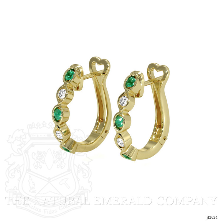 0.18 Ct.Tw. Emerald and Natural Diamond Pave Earrings, 18K Yellow Gold