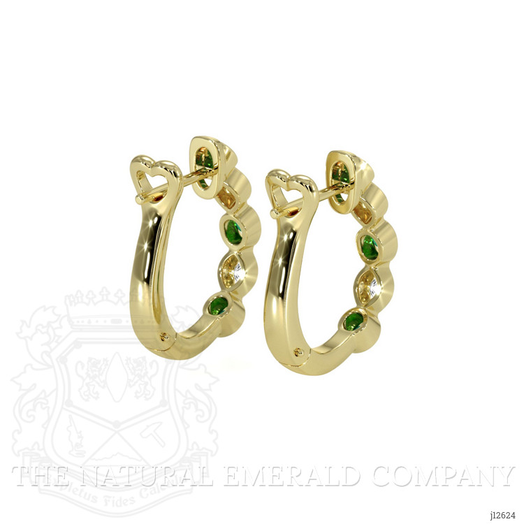 0.18 Ct.Tw. Emerald and Natural Diamond Pave Earrings, 18K Yellow Gold