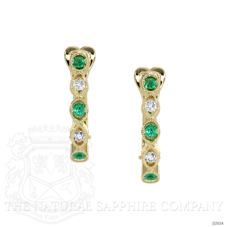 0.18 Ct.Tw. Emerald and Natural Diamond Pave Earrings, 18K Yellow Gold