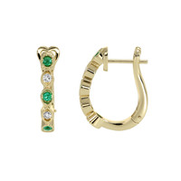 0.18&nbsp;Ct.Tw.Total Carat Weight Emerald and Natural Diamond Pave Earrings, 18K Yellow Gold Image