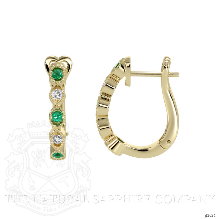 0.18 Ct.Tw. Emerald and Natural Diamond Pave Earrings, 18K Yellow Gold