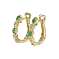 0.18 Ct.Tw.Total Carat Weight Emerald and Natural Diamond Pave Earrings, 18K Yellow Gold Image