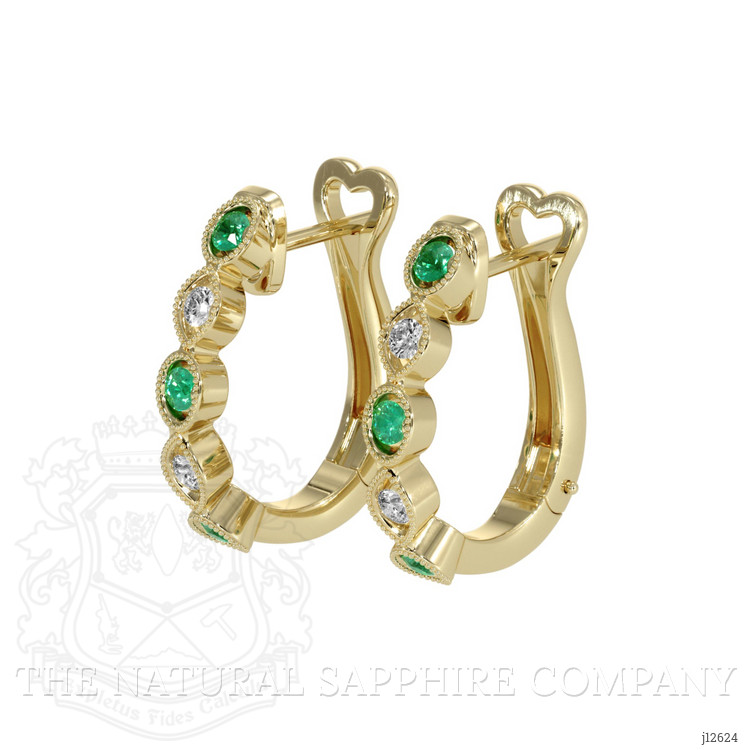 0.18 Ct.Tw. Emerald and Natural Diamond Pave Earrings, 18K Yellow Gold