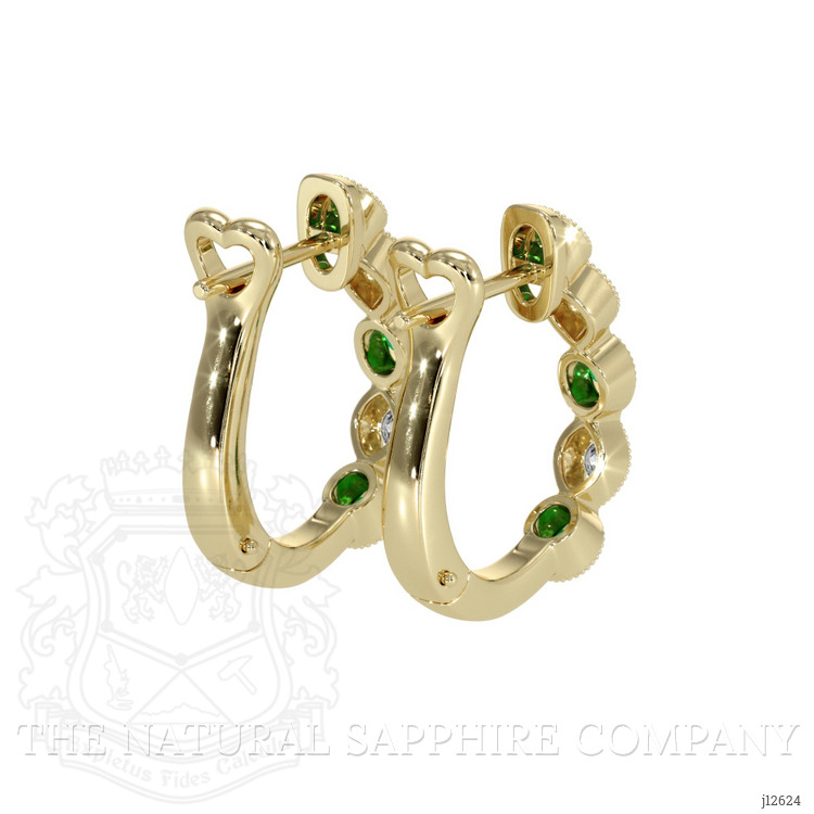 0.18 Ct.Tw. Emerald and Natural Diamond Pave Earrings, 18K Yellow Gold