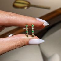 0.18 Ct.Tw.Total Carat Weight Emerald and Natural Diamond Pave Earrings, 18K Yellow Gold Life Style