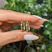 0.18 Ct.Tw.Total Carat Weight Emerald and Natural Diamond Pave Earrings, 18K Yellow Gold Life Style