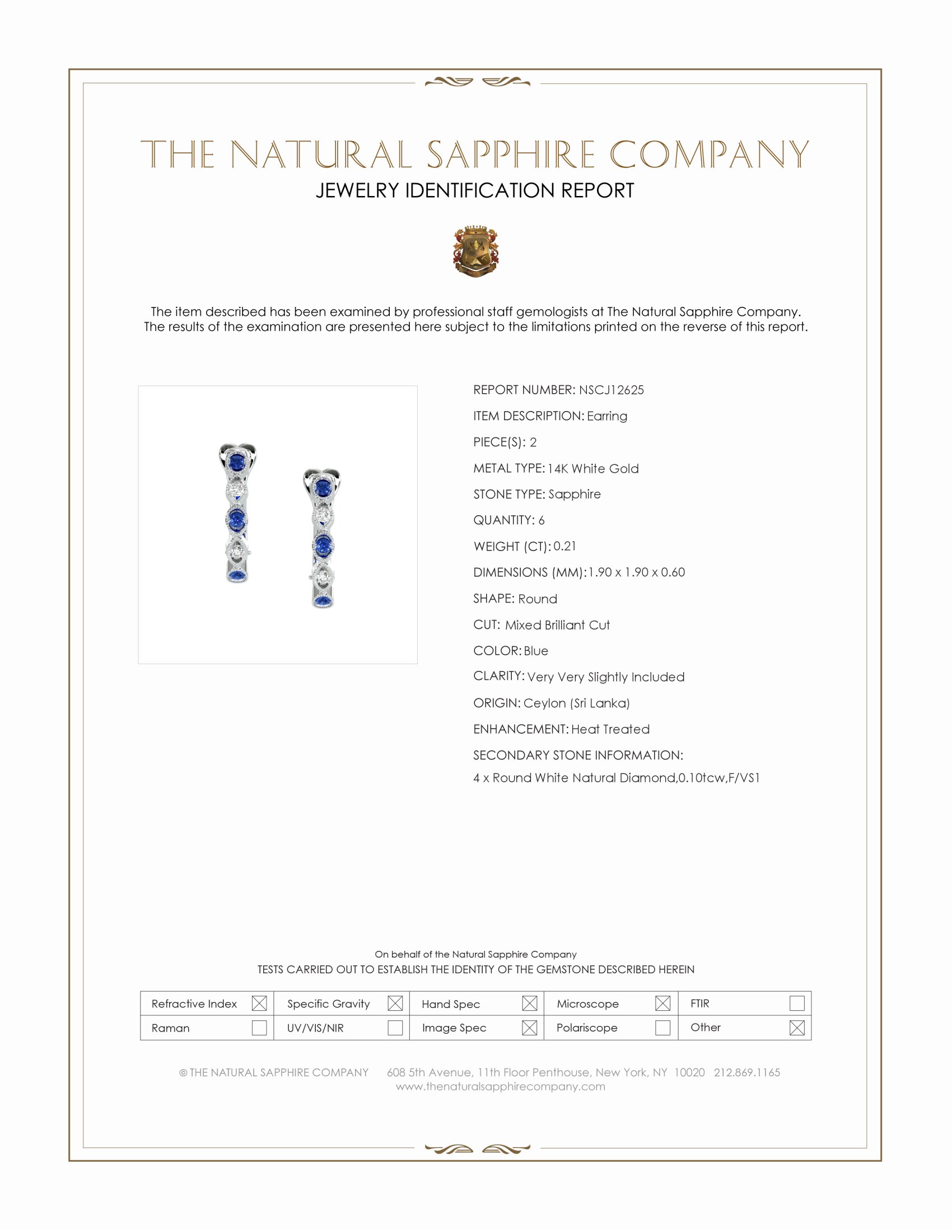 0.21 Ct.Tw. Blue Sapphire and Natural Diamond Pave Earrings, 14K White Gold
