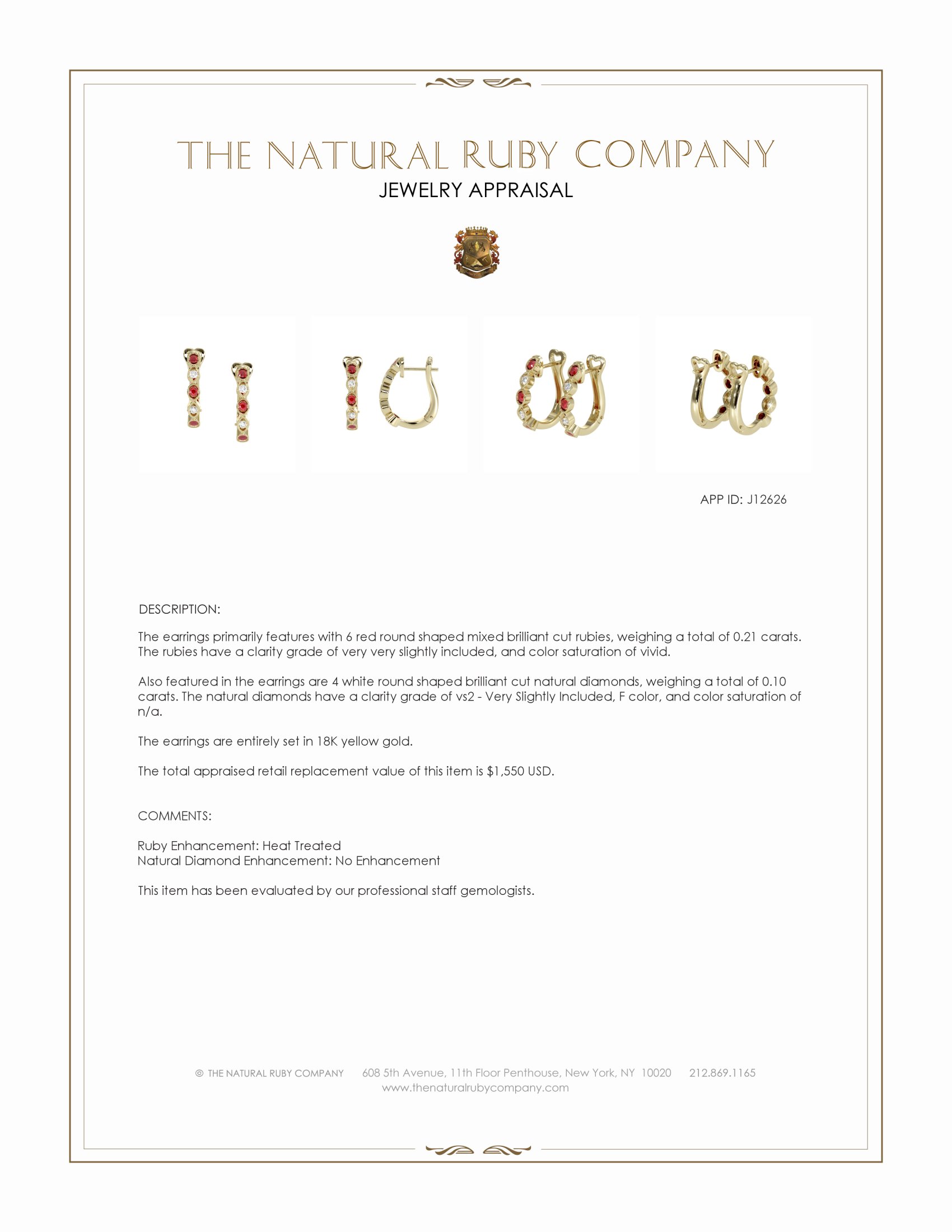 0.21 Ct.Tw. Ruby and Natural Diamond Pave Earrings, 18K Yellow Gold