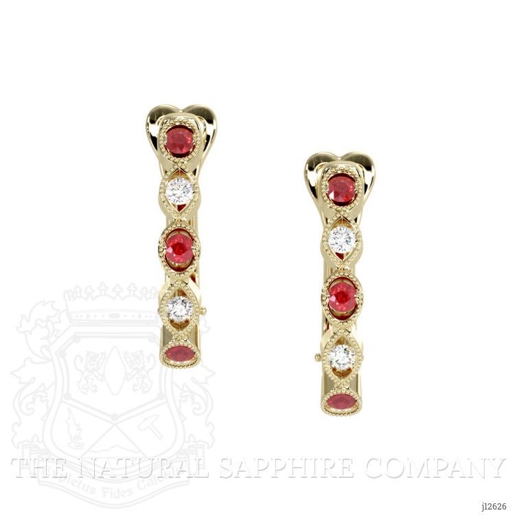 0.21 Ct.Tw. Ruby and Natural Diamond Pave Earrings, 18K Yellow Gold