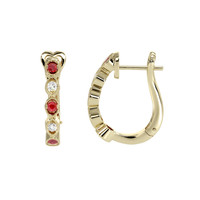 0.21&nbsp;Ct.Tw.Total Carat Weight Ruby and Natural Diamond Pave Earrings, 18K Yellow Gold Image