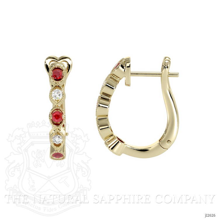 0.21 Ct.Tw. Ruby and Natural Diamond Pave Earrings, 18K Yellow Gold